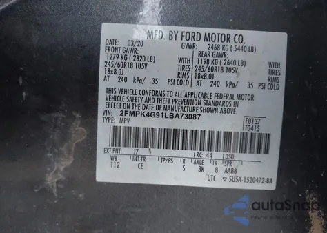 2020 Ford Edge Se from USA, damaged, VIN 2FMPK4G91LBA73087